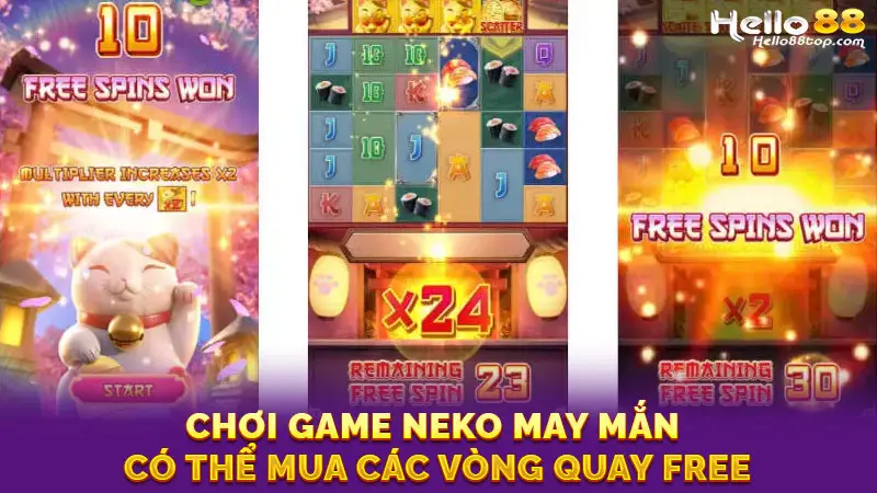 Chơi game Neko may mắn có thể mua các vòng quay free